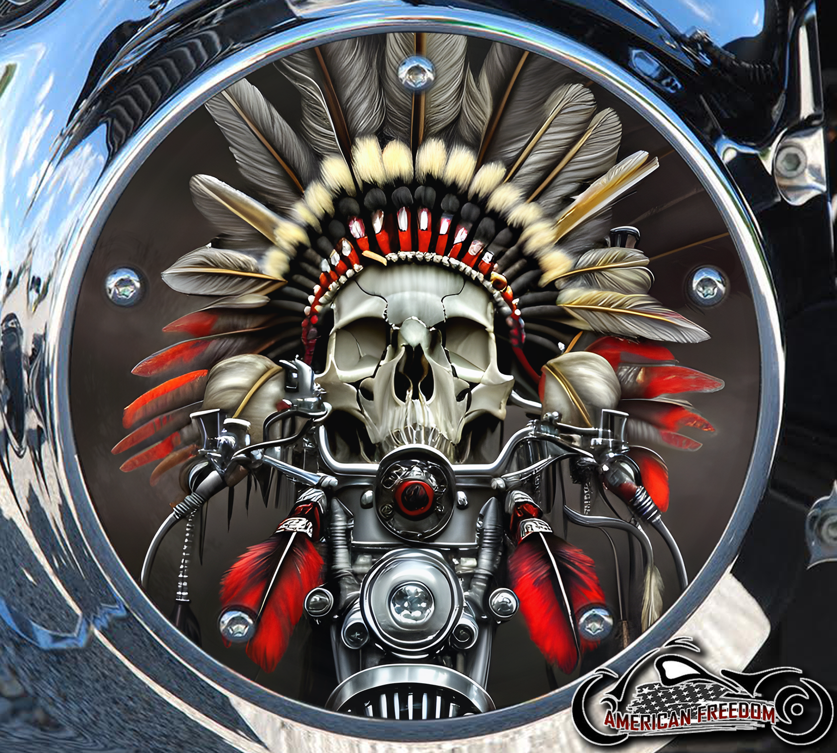 Custom Derby Cover - Native Skull Red